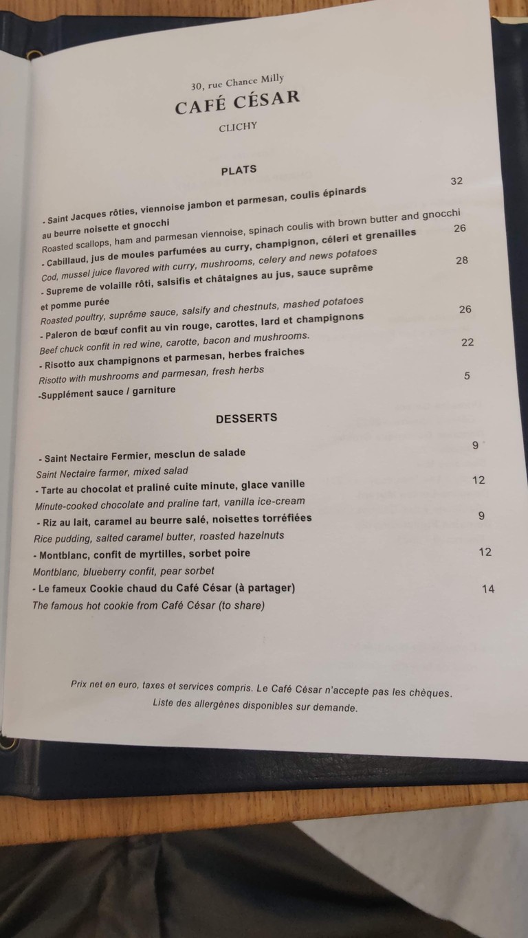 Café César menu 2