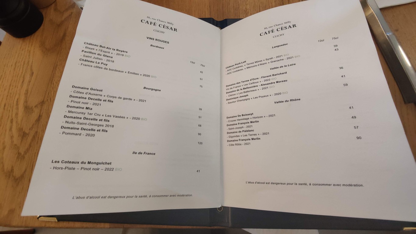 Café César menu 3