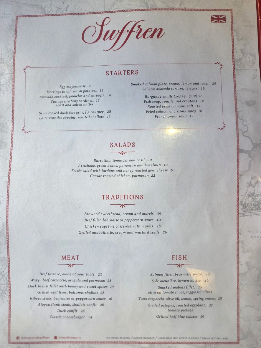 Le Suffren menu 1