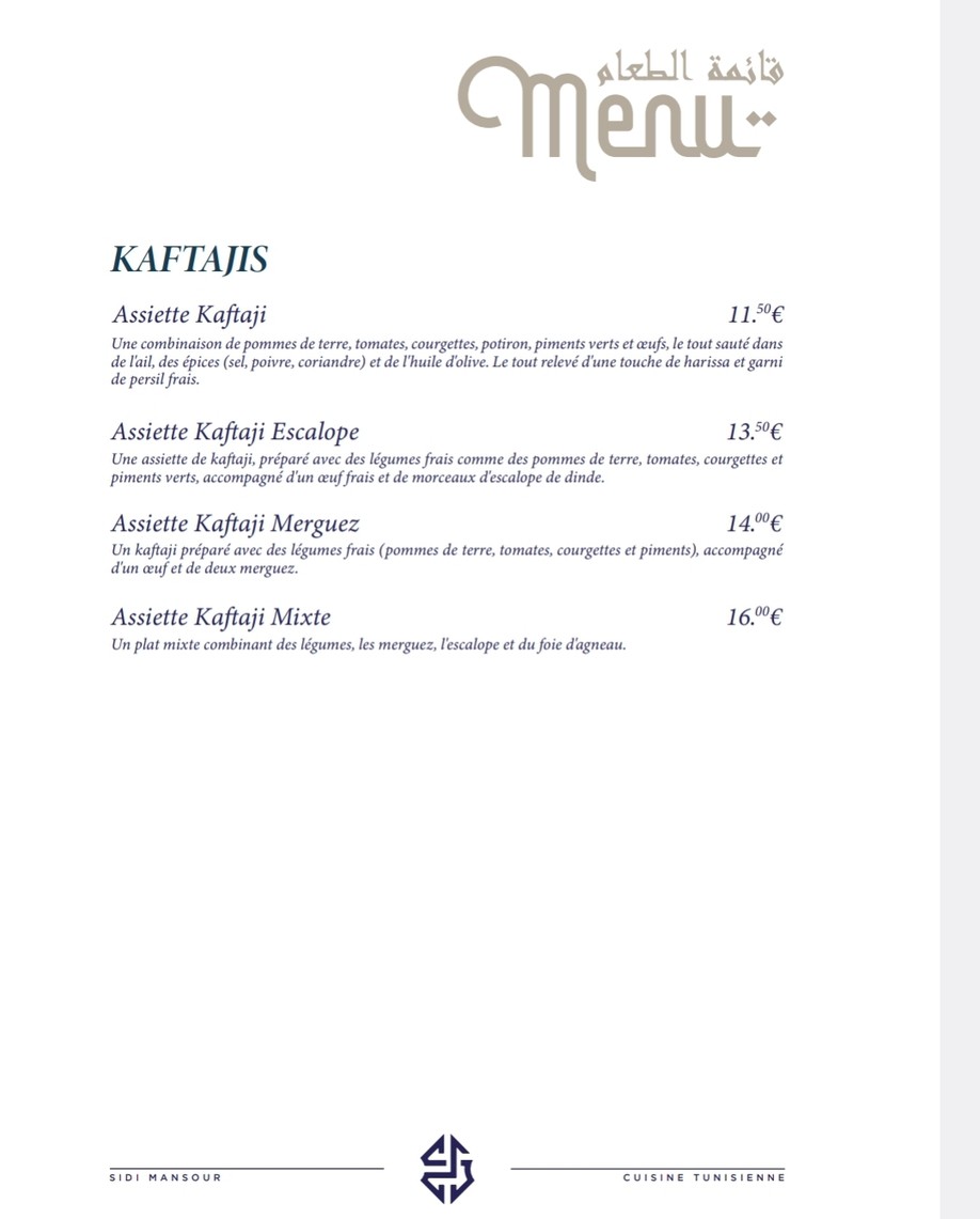 Restaurant sidi Mansour Cuisine tunisienne menu 5