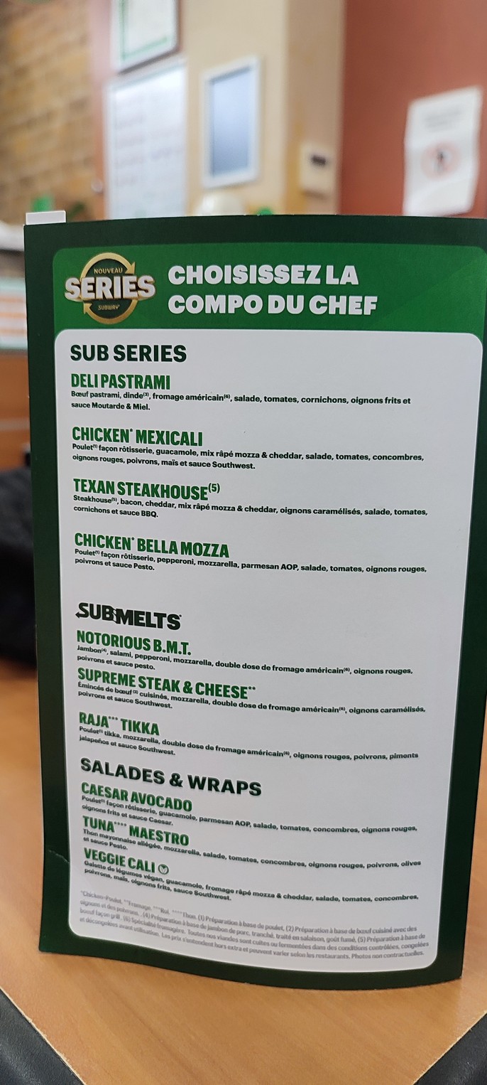 Subway menu 2