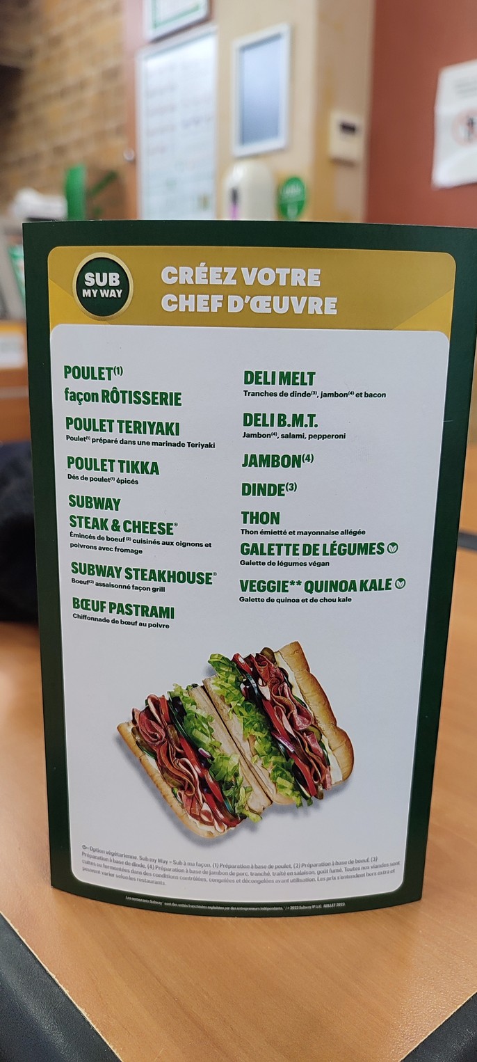 Subway menu 3
