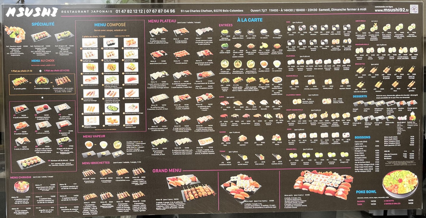Msushi - bois colombes - cantine japonaise menu 2