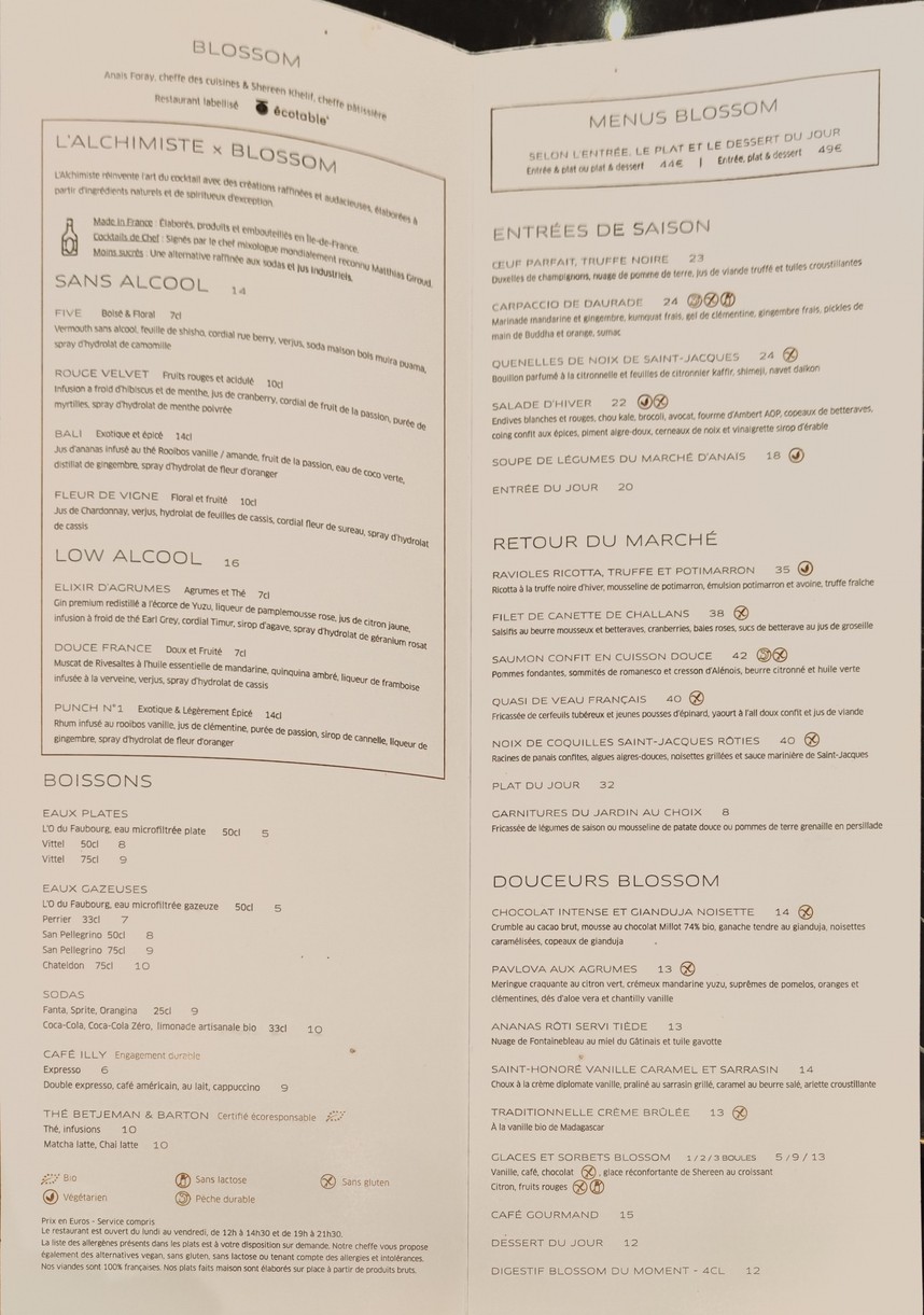 Maison Blossom menu 1