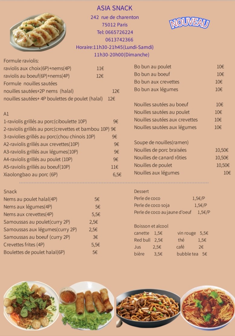 Asia Snack menu 1