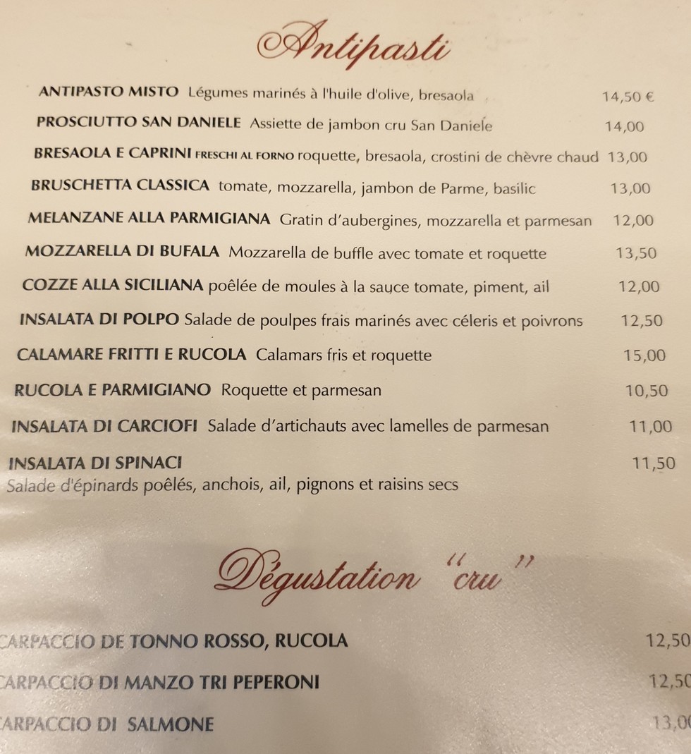 La Barolo menu 1