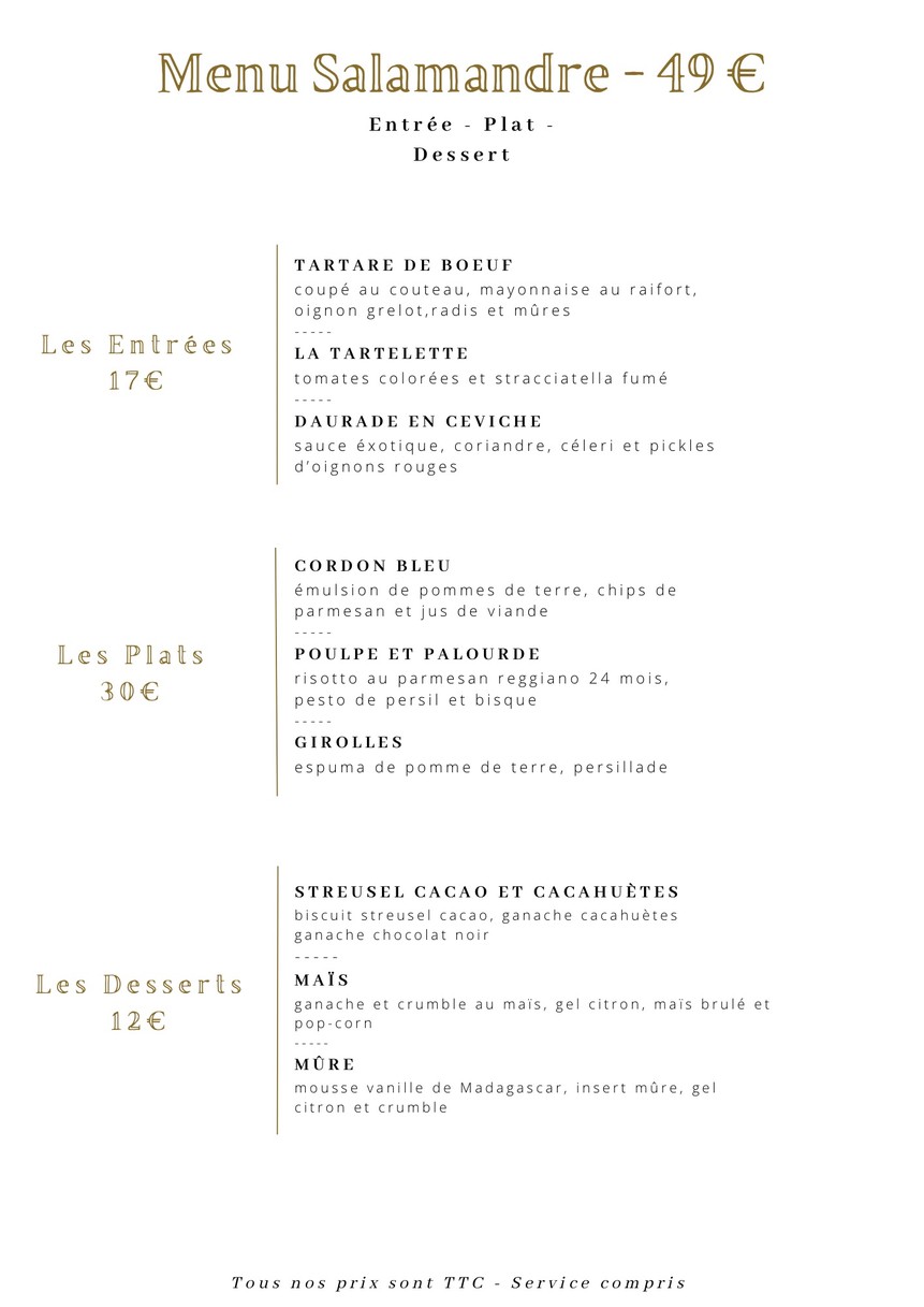 Restaurant La Salamandre menu 2