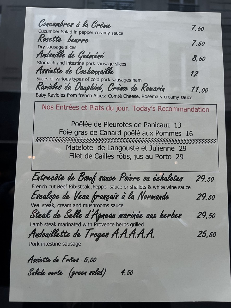 Restaurante de La Cordonnerie menu 1
