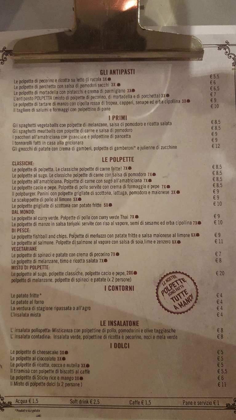 Polpetta Gazometro menu 1