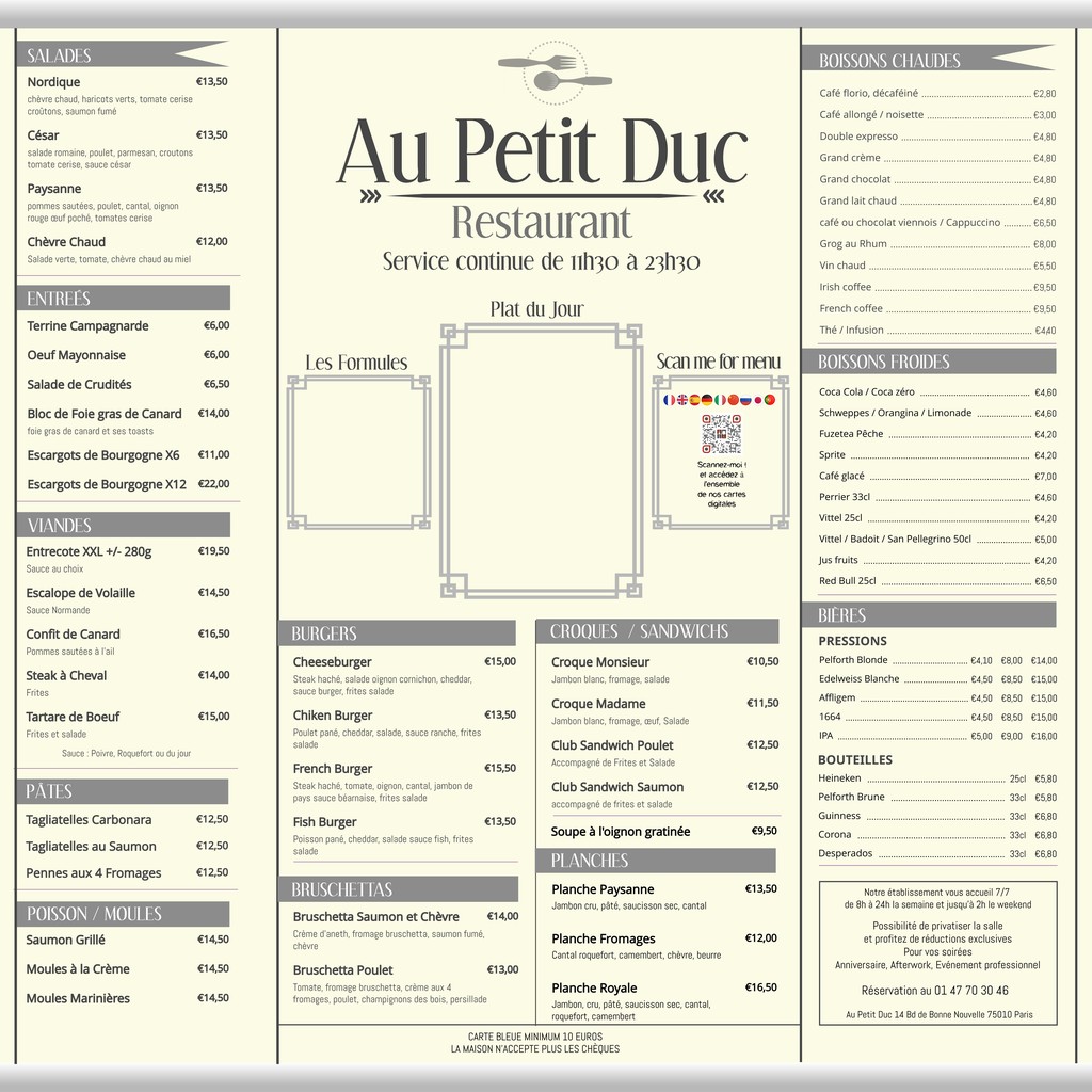 Au Petit Duc menu 1