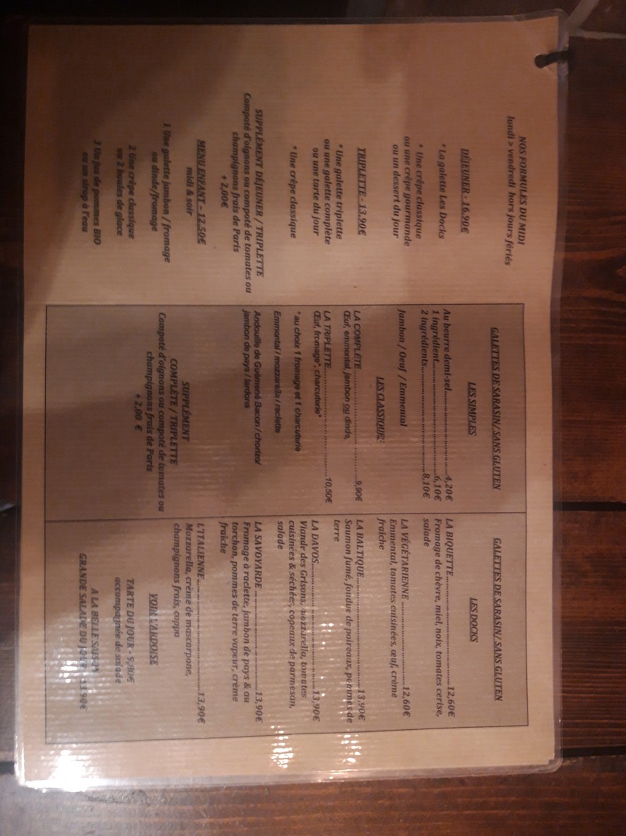 Les Docks 13/14 menu 1