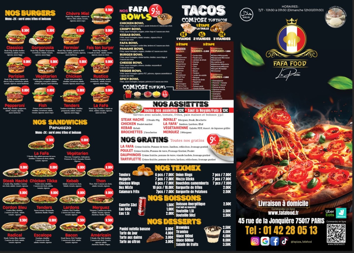LA PIZZA FAFAFOOD menu 1