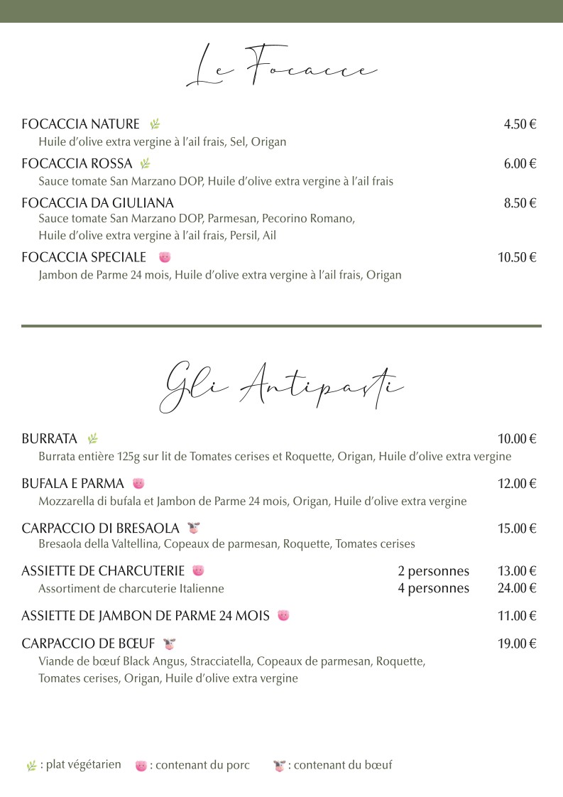 Da Giuliana menu 1