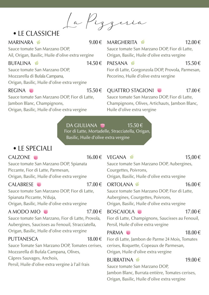 Da Giuliana menu 2