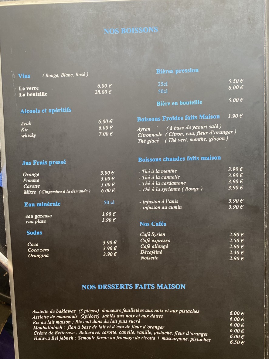 Le daily syrien Bar menu 3