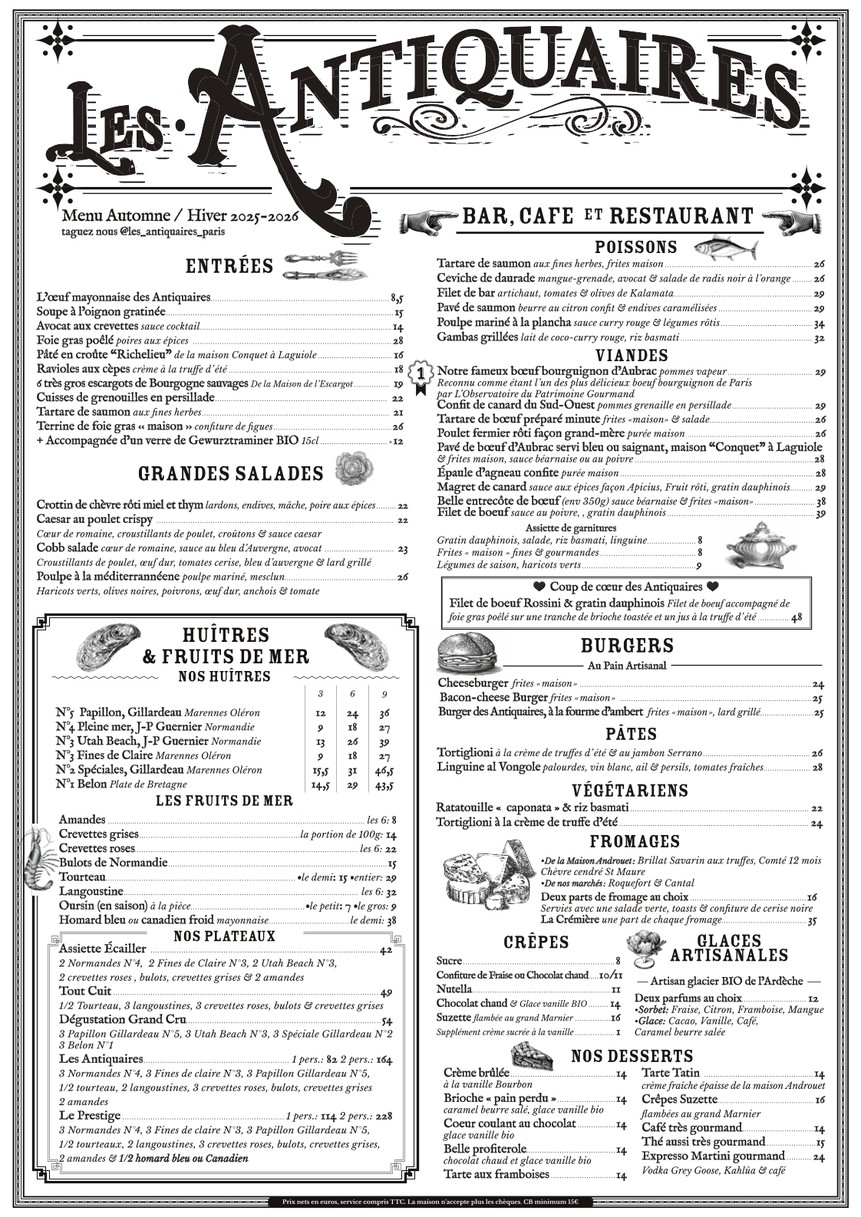 Les Antiquaires menu 1