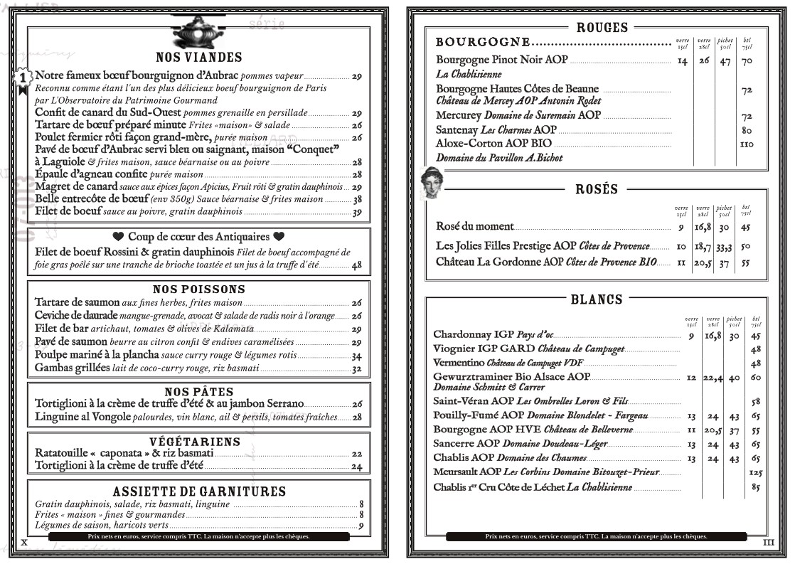 Les Antiquaires menu 4