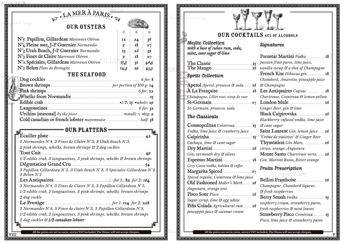 Les Antiquaires menu 5
