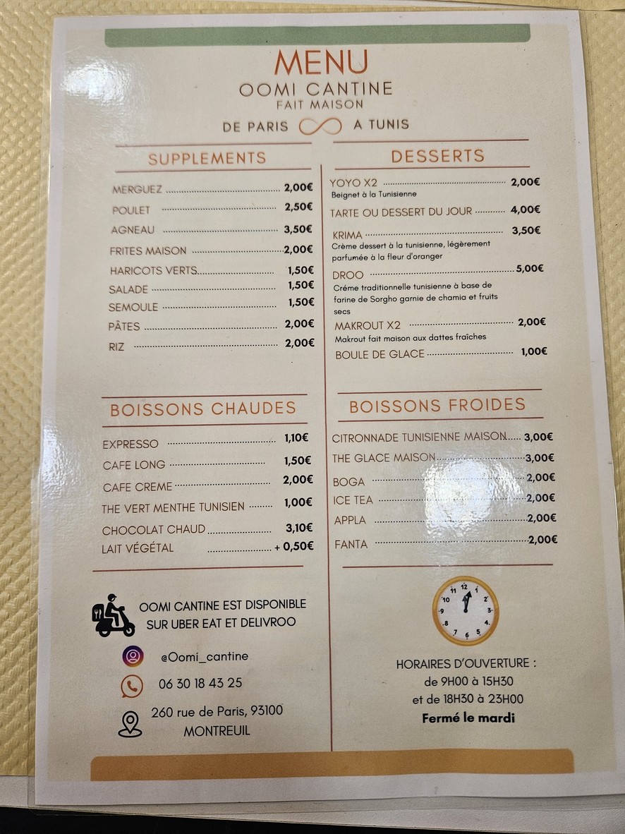 Oomi cantine menu 2