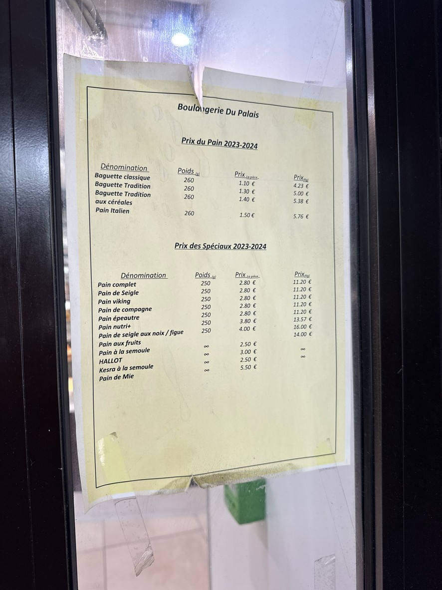 Boulangerie du Palais menu 1