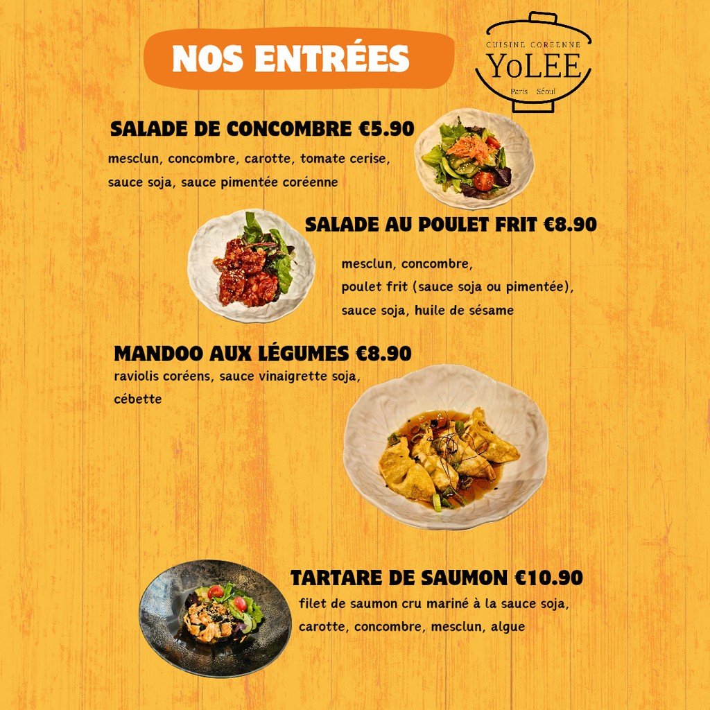 YOLEE restaurant coréen menu 1