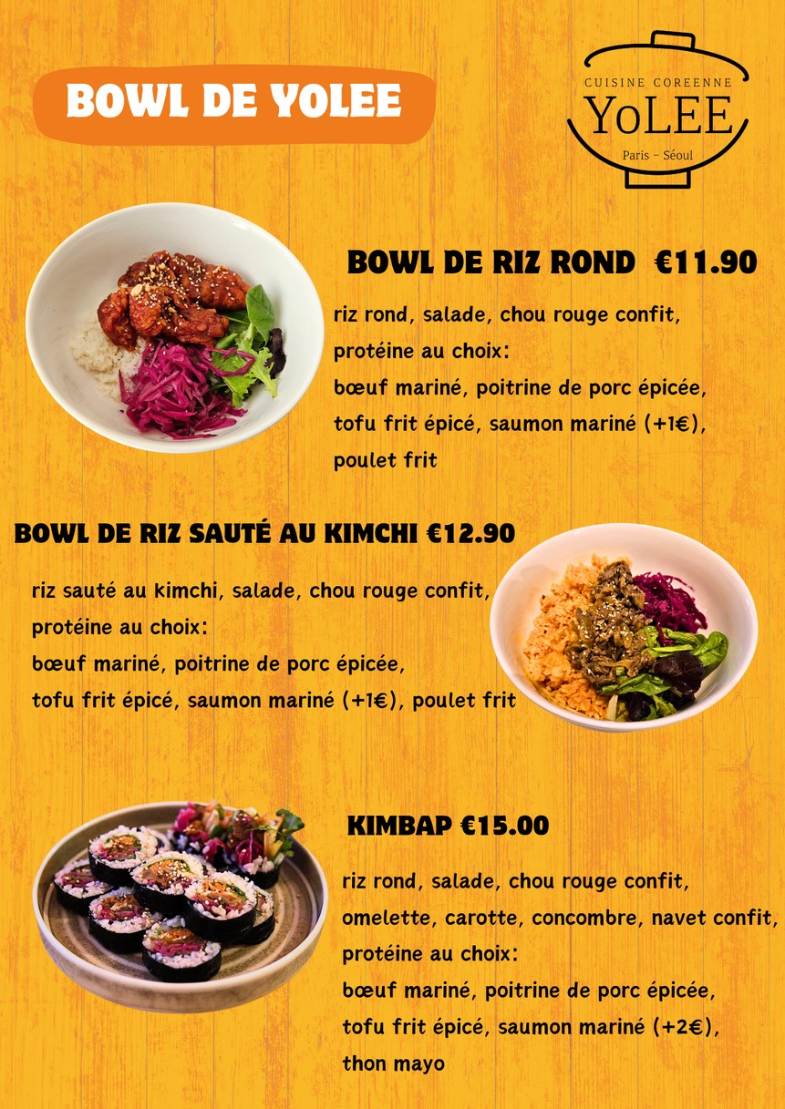 YOLEE restaurant coréen menu 2