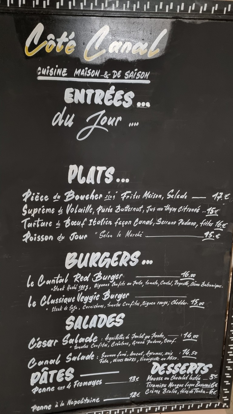 Côté Canal menu 1