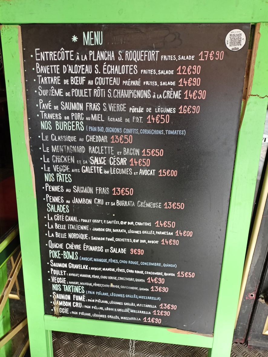 Côté Canal menu 2