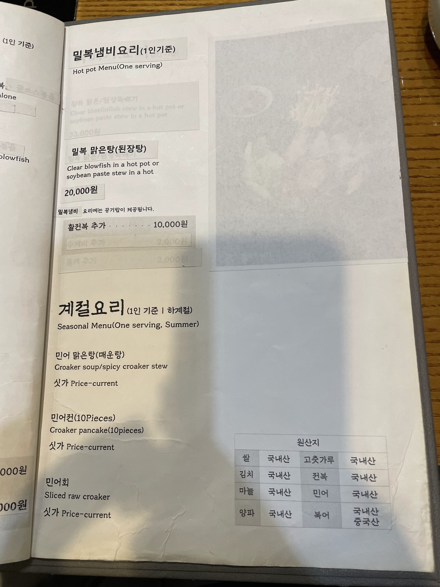 Samho Bok(pez globo)-jip menu 5