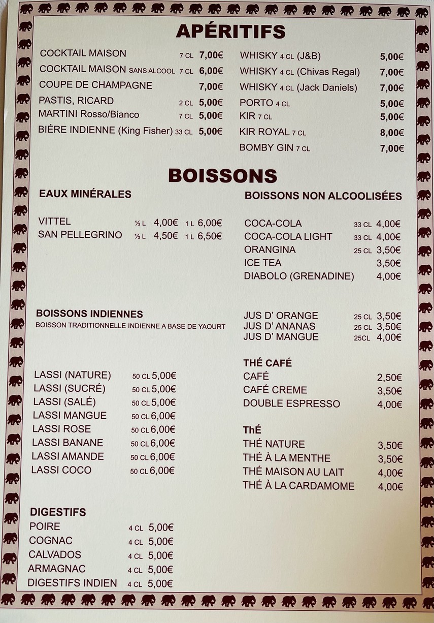 Etoile de L'Inde menu 7
