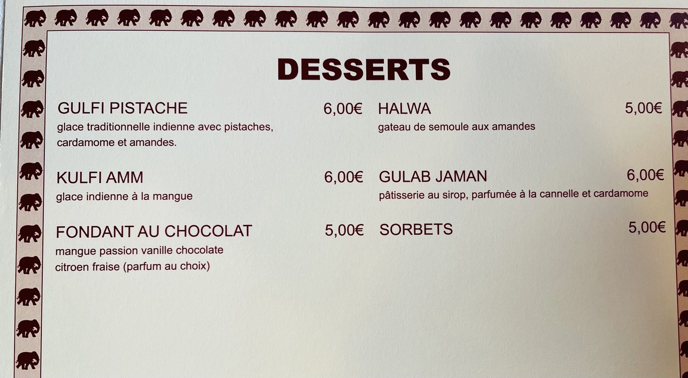 Etoile de L'Inde menu 9
