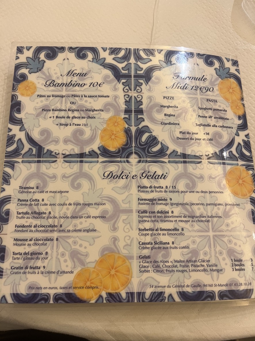 Dolce Vita menu 1