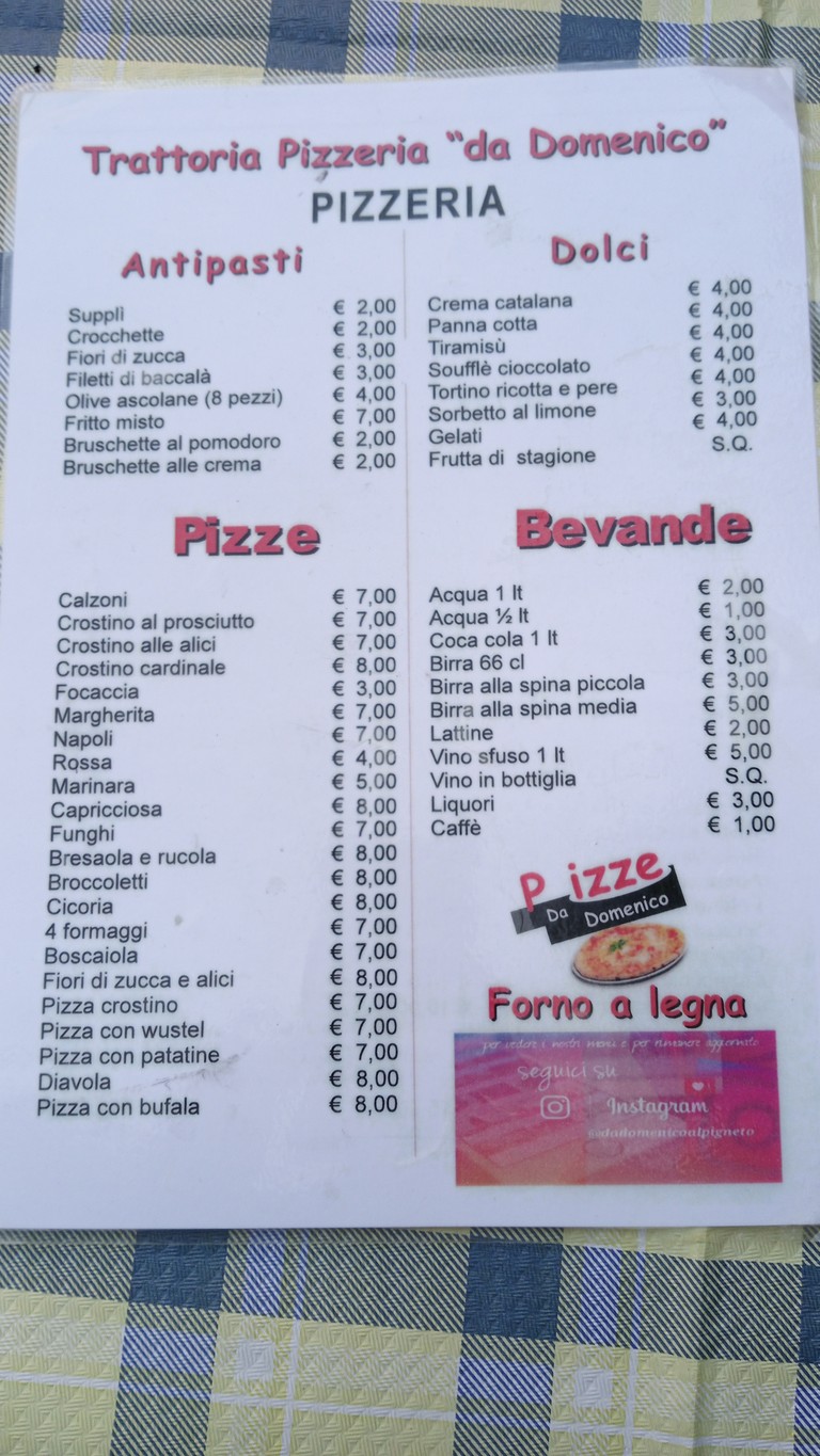 Da Domenico al Pigneto menu 1
