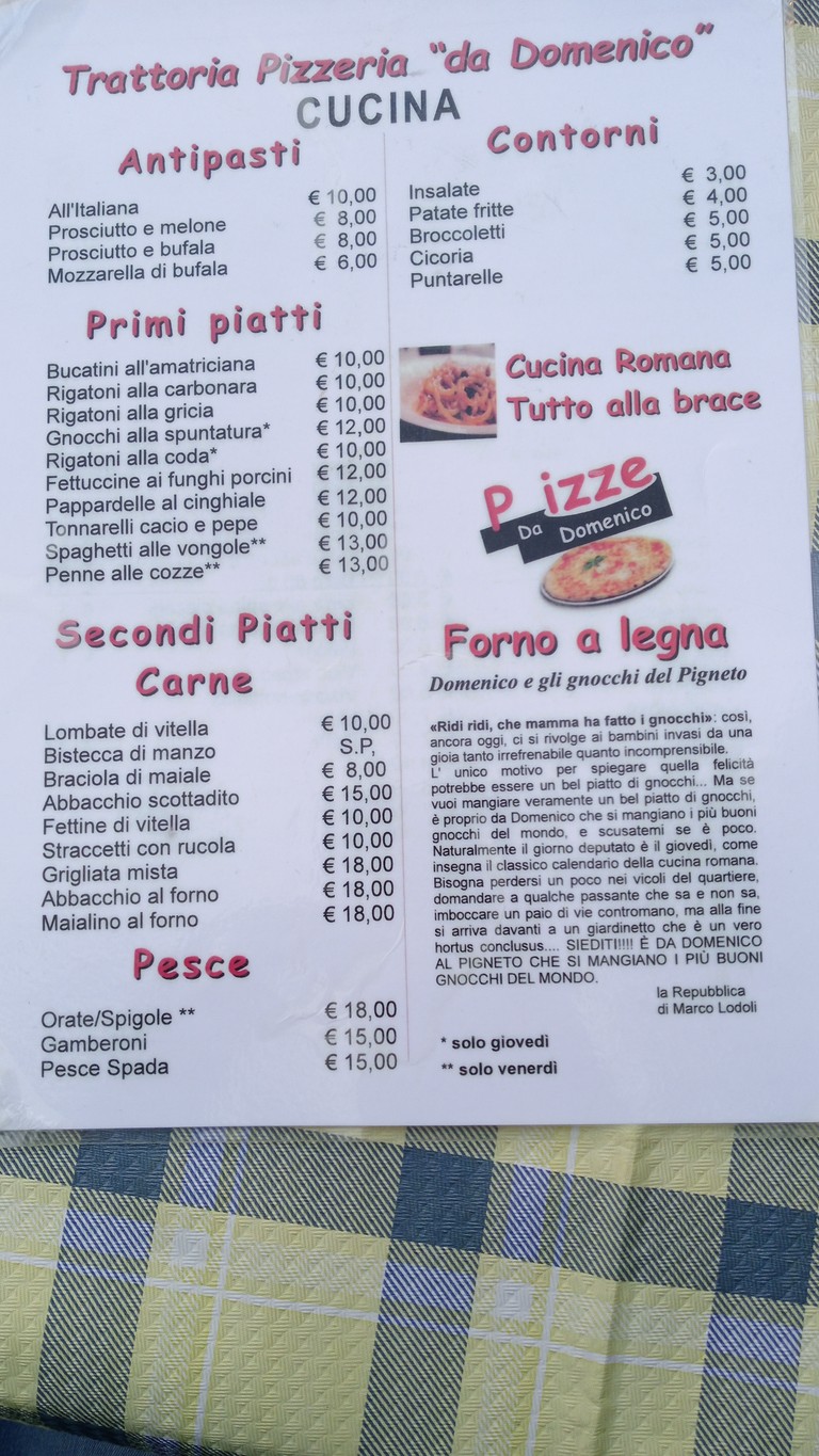 Da Domenico al Pigneto menu 2