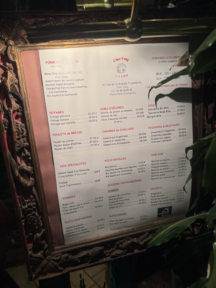 Chez Vong menu 1