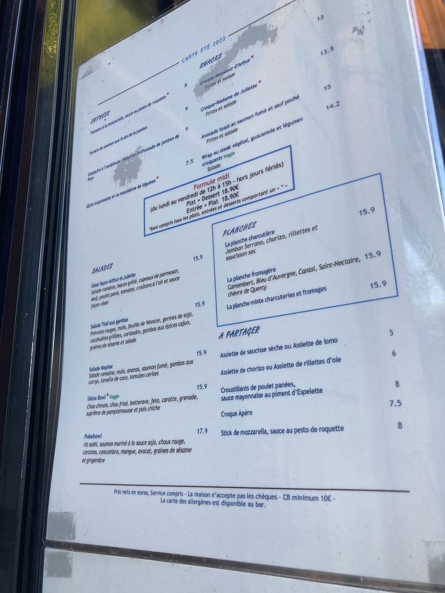 Café Arthur et Juliette menu 1