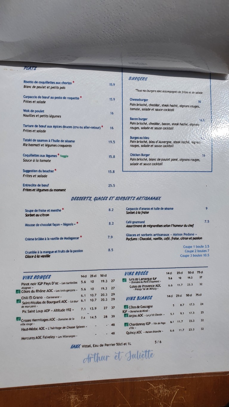 Café Arthur et Juliette menu 2