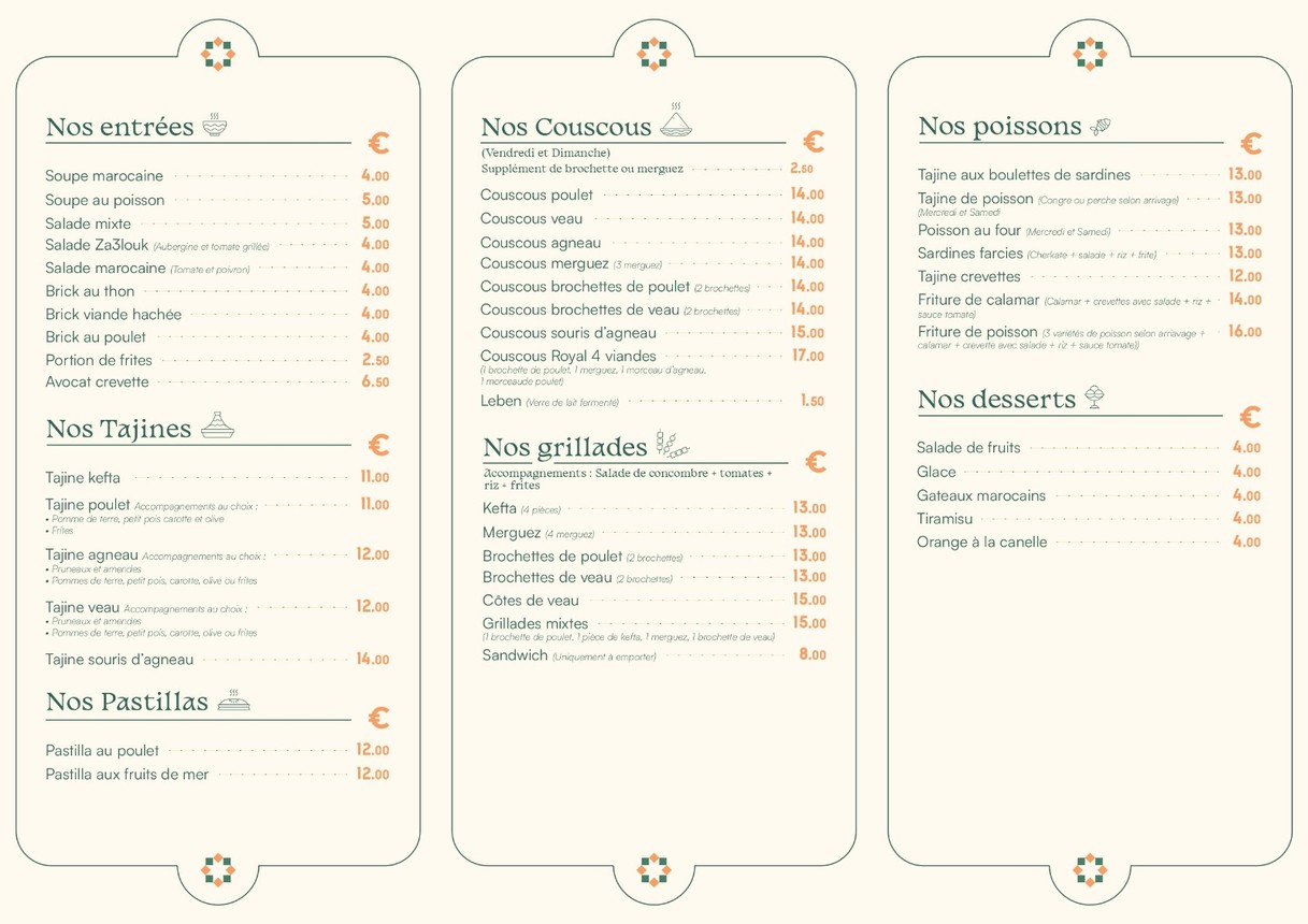 BAB MANSOUR La Medina. menu 4