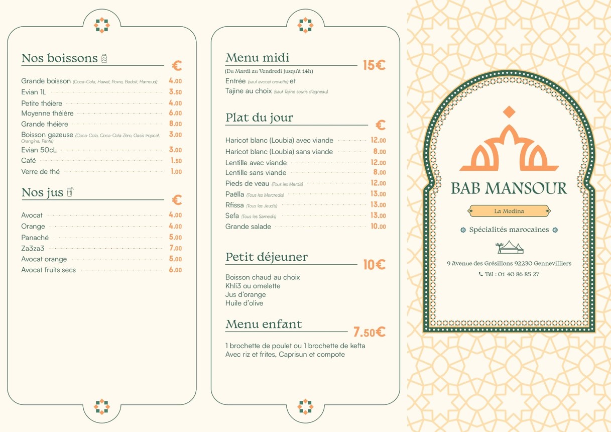 BAB MANSOUR La Medina. menu 6