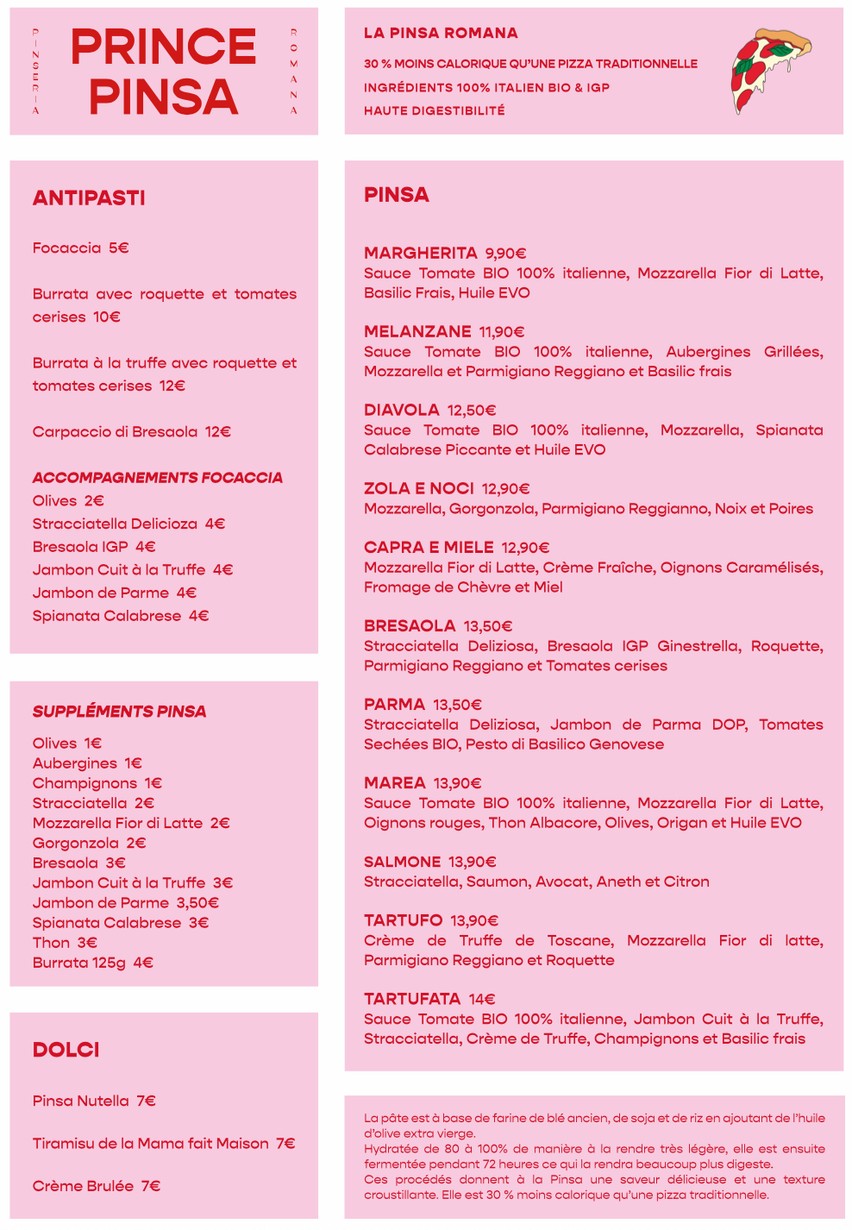 Prince pinsa menu 1