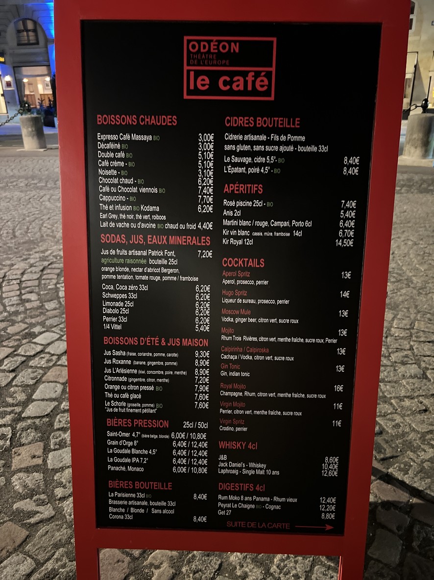 Le Café de L'Odéon menu 3