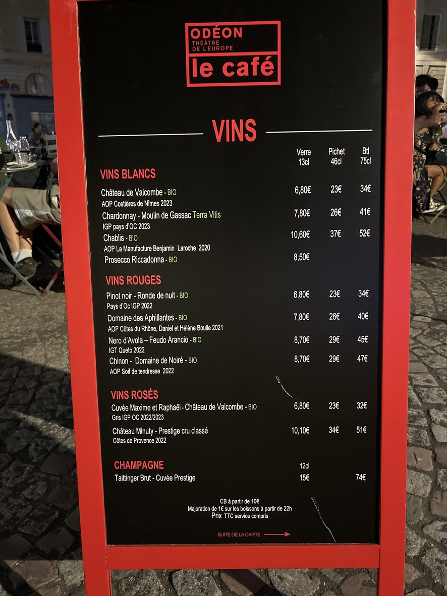 Le Café de L'Odéon menu 4