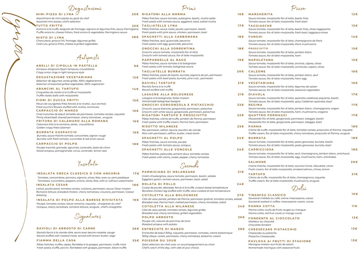 Lyna Ristorante menu 1