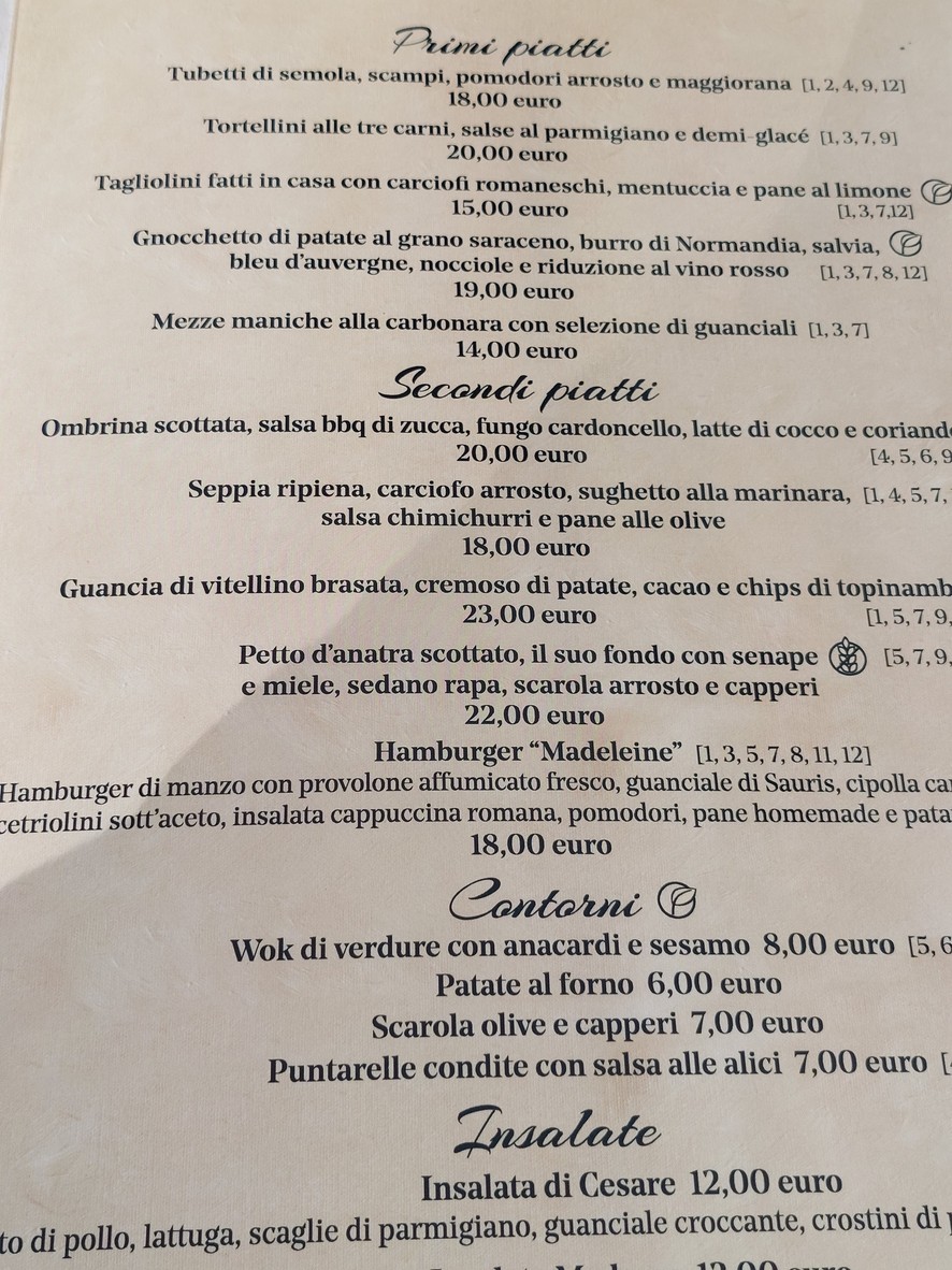 Madeleine menu 3