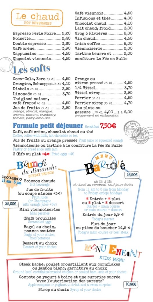 Le Bariolé menu 1