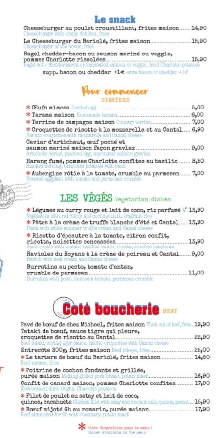 Le Bariolé menu 2