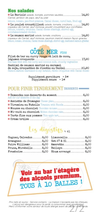 Le Bariolé menu 3