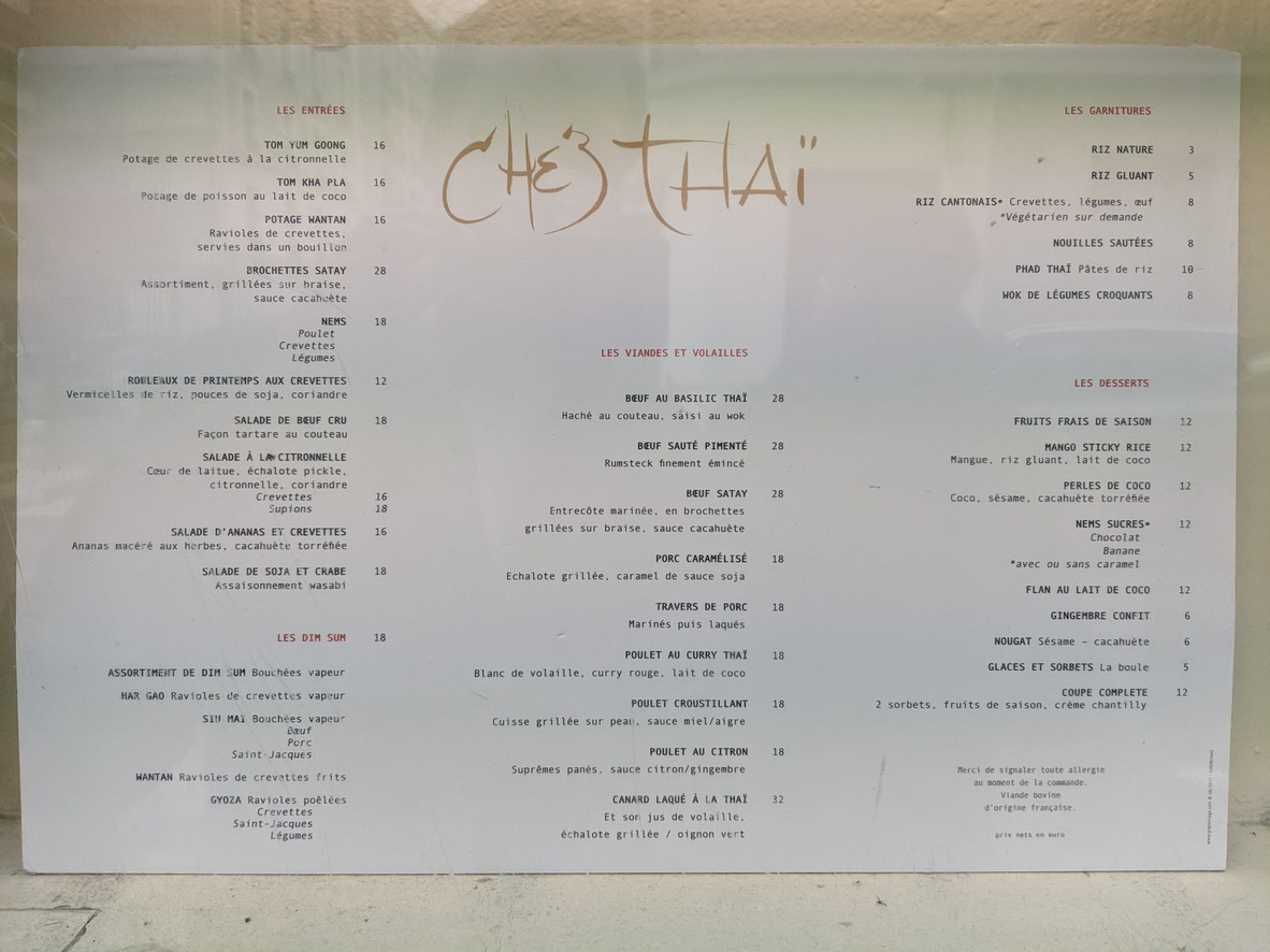Chez Thaï menu 1
