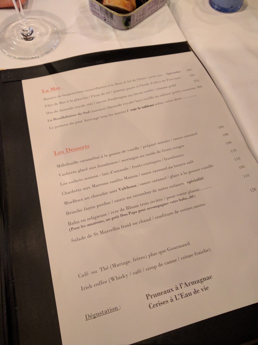 La Table des Oliviers menu 2