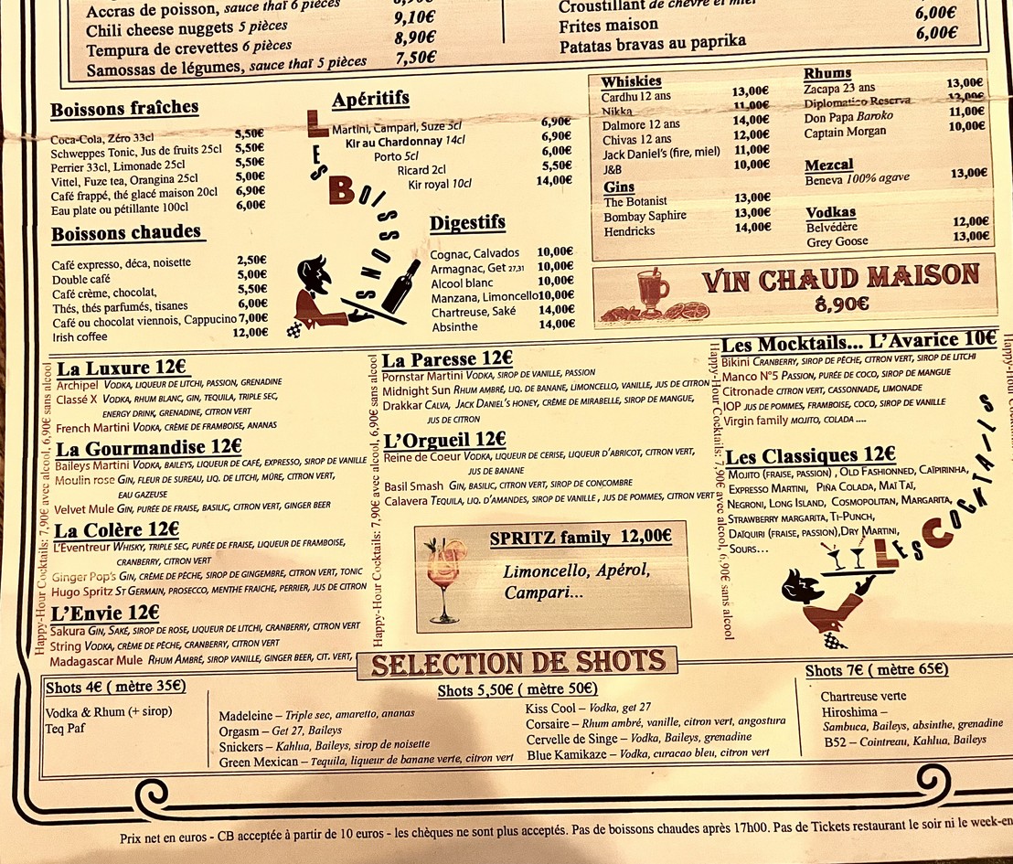 Au Diable des Lombards menu 2